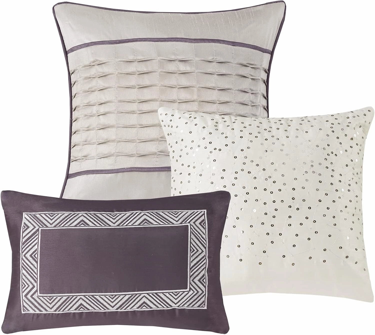 Madison Park Luxury Comforter Set-Traditional Jacquard Design, All Season Down Alternative Bedding, Matching Bedskirt, Decorative Pillows, Queen(90"x90"), Rhapsody, Striped Purple 7 Piece