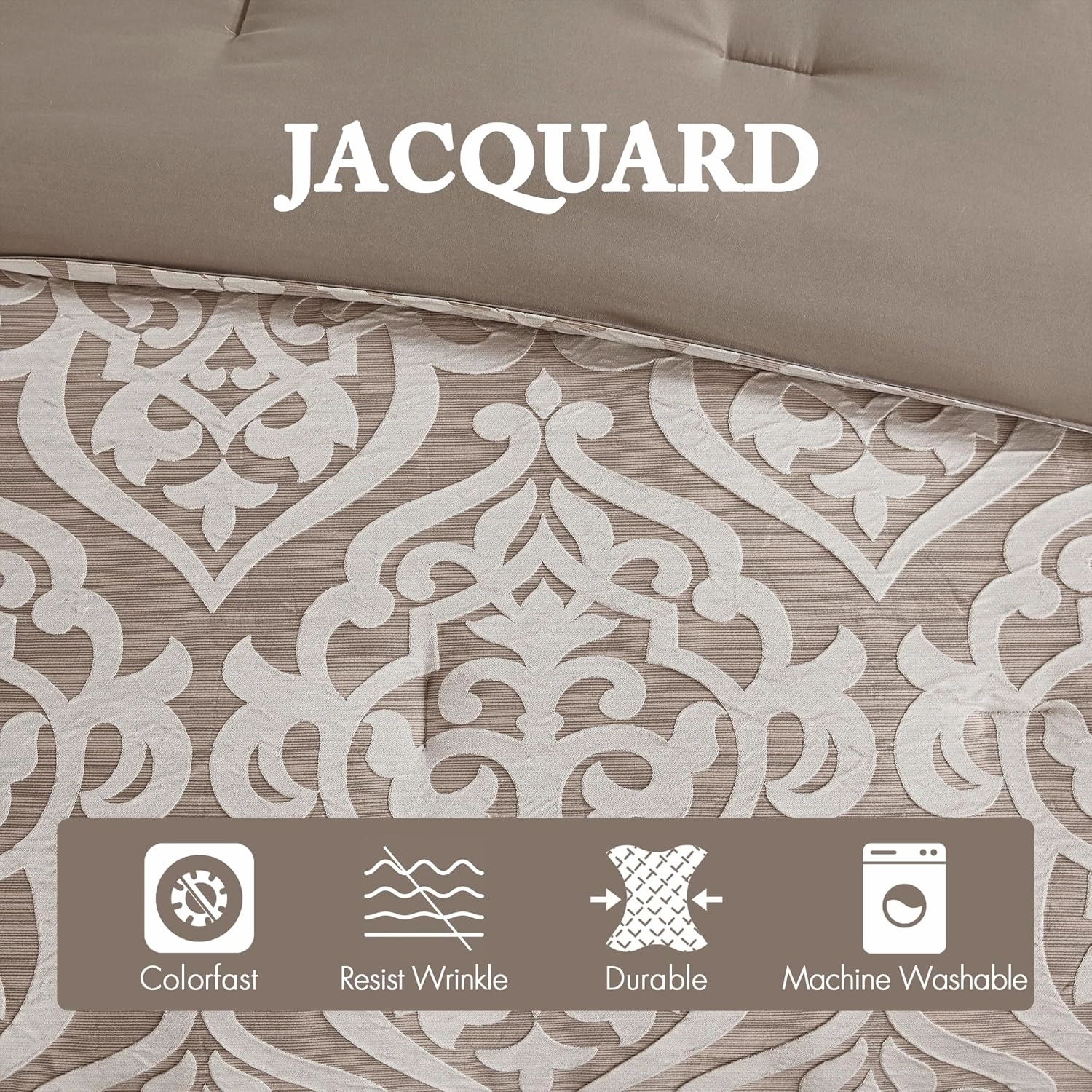 Madison Park Odette Cozy Comforter Set Jacquard Damask Medallion Design - Modern All Season, Down Alternative Bedding, Shams, Decorative Pillows, Cal King(104 in x 92 in), Tan 8 Piece