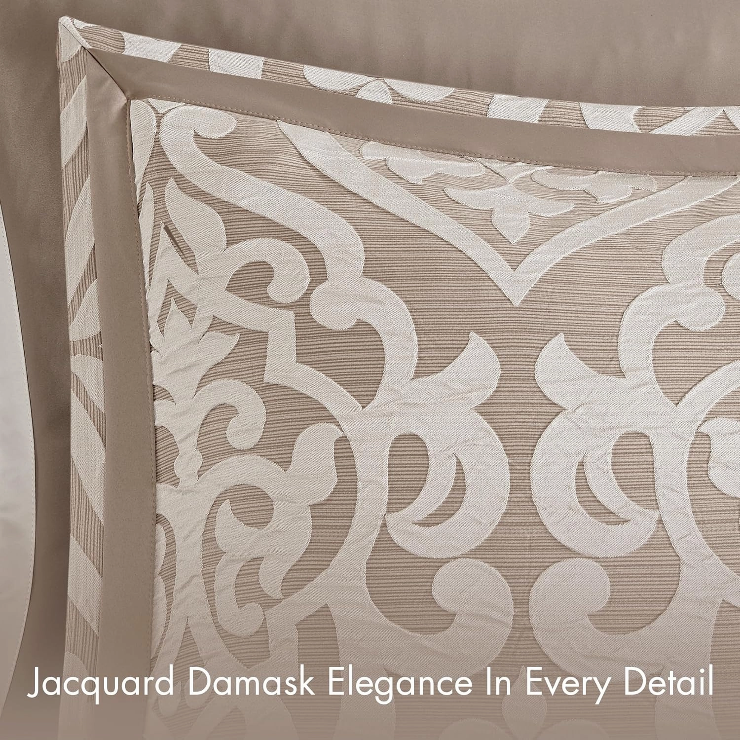Madison Park Odette Cozy Comforter Set Jacquard Damask Medallion Design - Modern All Season, Down Alternative Bedding, Shams, Decorative Pillows, Cal King(104 in x 92 in), Tan 8 Piece