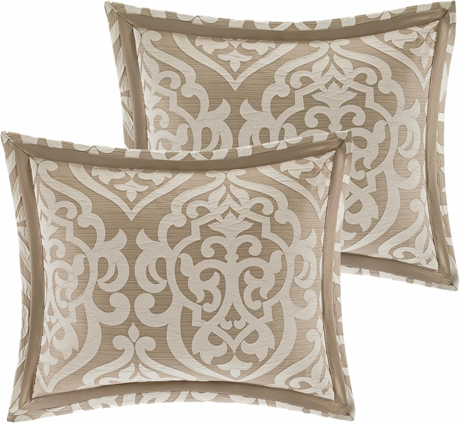 Madison Park Odette Cozy Comforter Set Jacquard Damask Medallion Design - Modern All Season, Down Alternative Bedding, Shams, Decorative Pillows, Cal King(104 in x 92 in), Tan 8 Piece