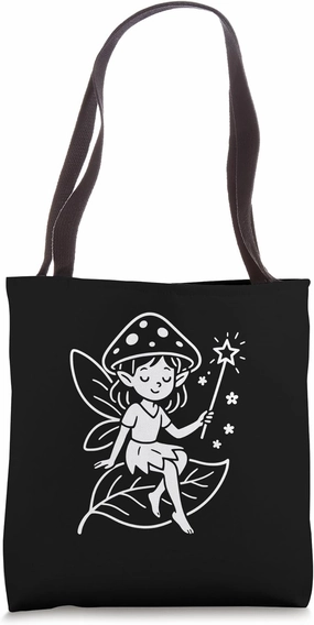 Magical Forest Fairy with Wand on Leaf Tote Bag