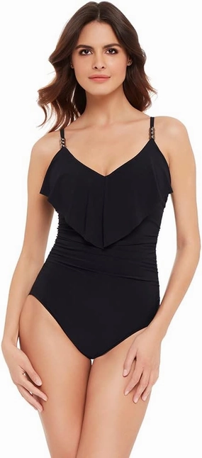 MagicSuit Women's Swimwear Solid Isabel Tummy Control Ruffle Front Soft Cup One Piece Swimsuit