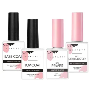 Makartt 2pcs No Wipe Gel Top Coat and Base Coat Kit Bundle Nail Dehydrator and Primer Set