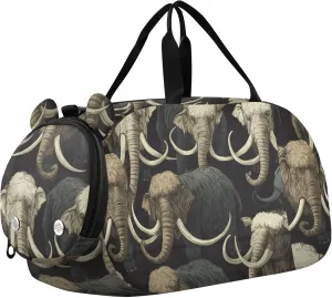 Mammoths Elephants Sports Duffle Bag for Teens Girls Boys, Gym Bag with Shoe Compartment, Kids Travel Overnight Weekender Shoulder Bag