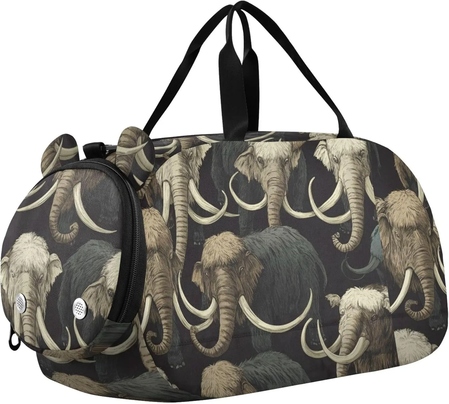 Mammoths Elephants Sports Duffle Bag for Teens Girls Boys, Gym Bag with Shoe Compartment, Kids Travel Overnight Weekender Shoulder Bag