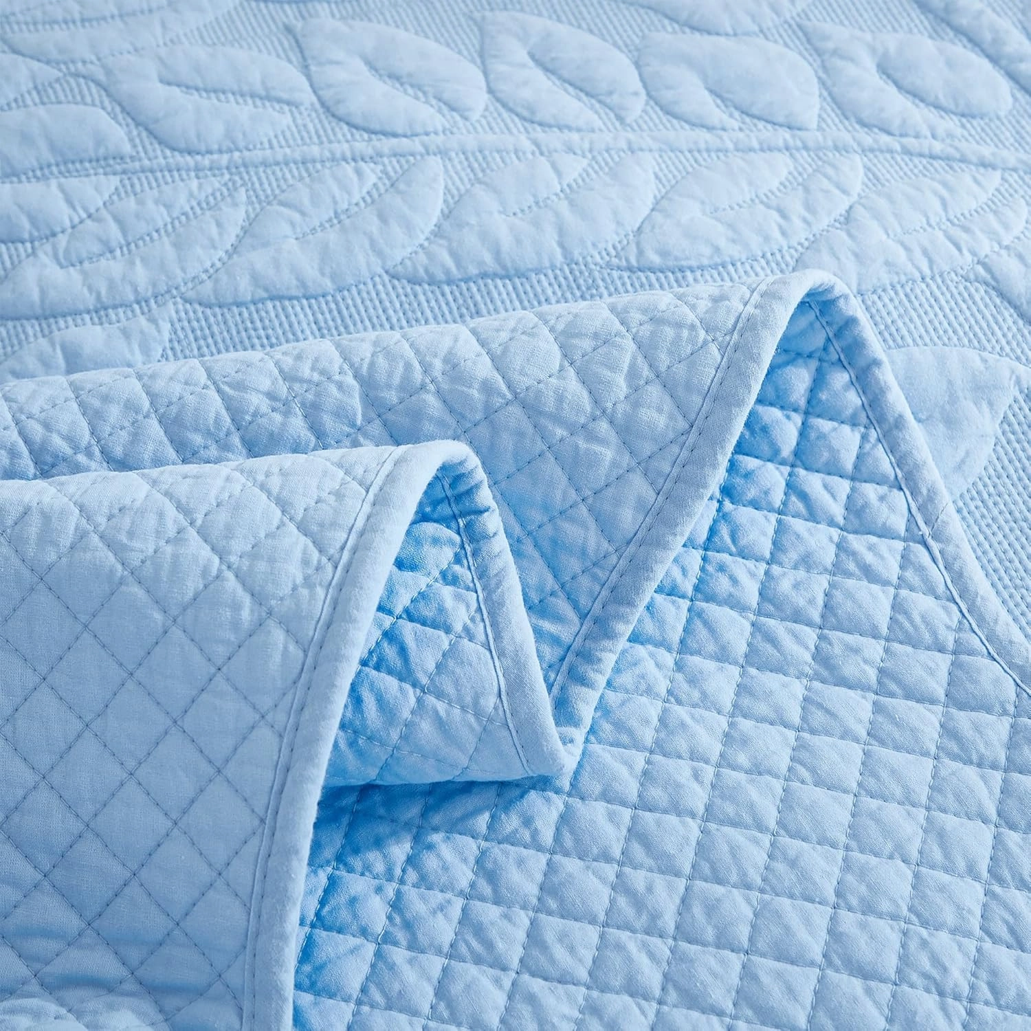 MarCielo 3-Piece 100% Cotton Oversized Bedspread Lightweight Quilt Coverlet Embroidery Farmhouse Bedding Set T0 (Light Blue, Queen (100"x106"))