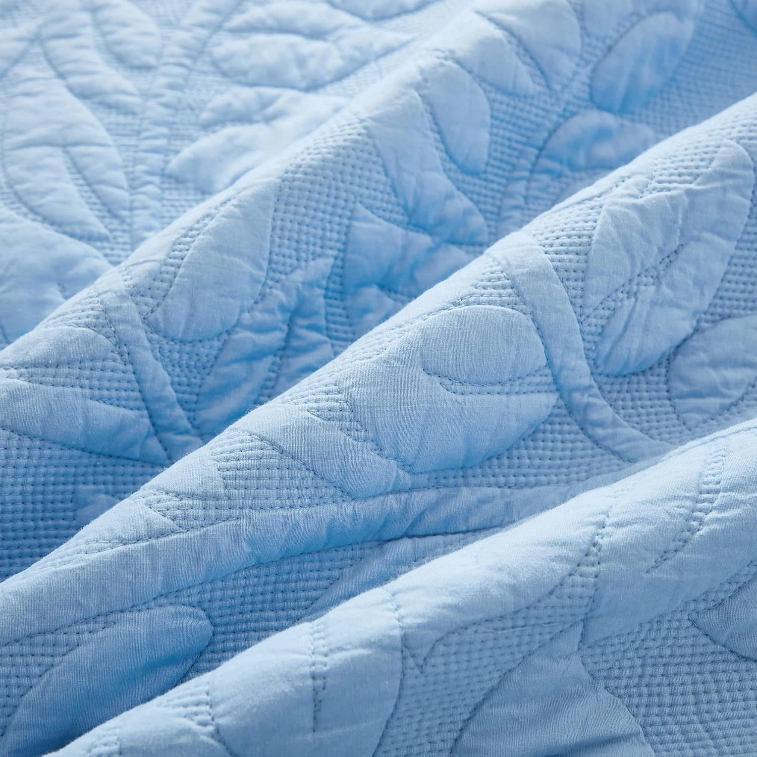 MarCielo 3-Piece 100% Cotton Oversized Bedspread Lightweight Quilt Coverlet Embroidery Farmhouse Bedding Set T0 (Light Blue, Queen (100"x106"))