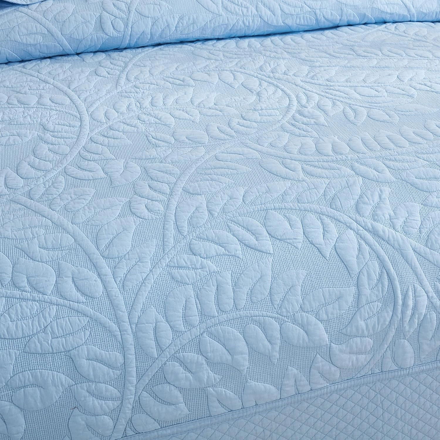 MarCielo 3-Piece 100% Cotton Oversized Bedspread Lightweight Quilt Coverlet Embroidery Farmhouse Bedding Set T0 (Light Blue, Queen (100"x106"))