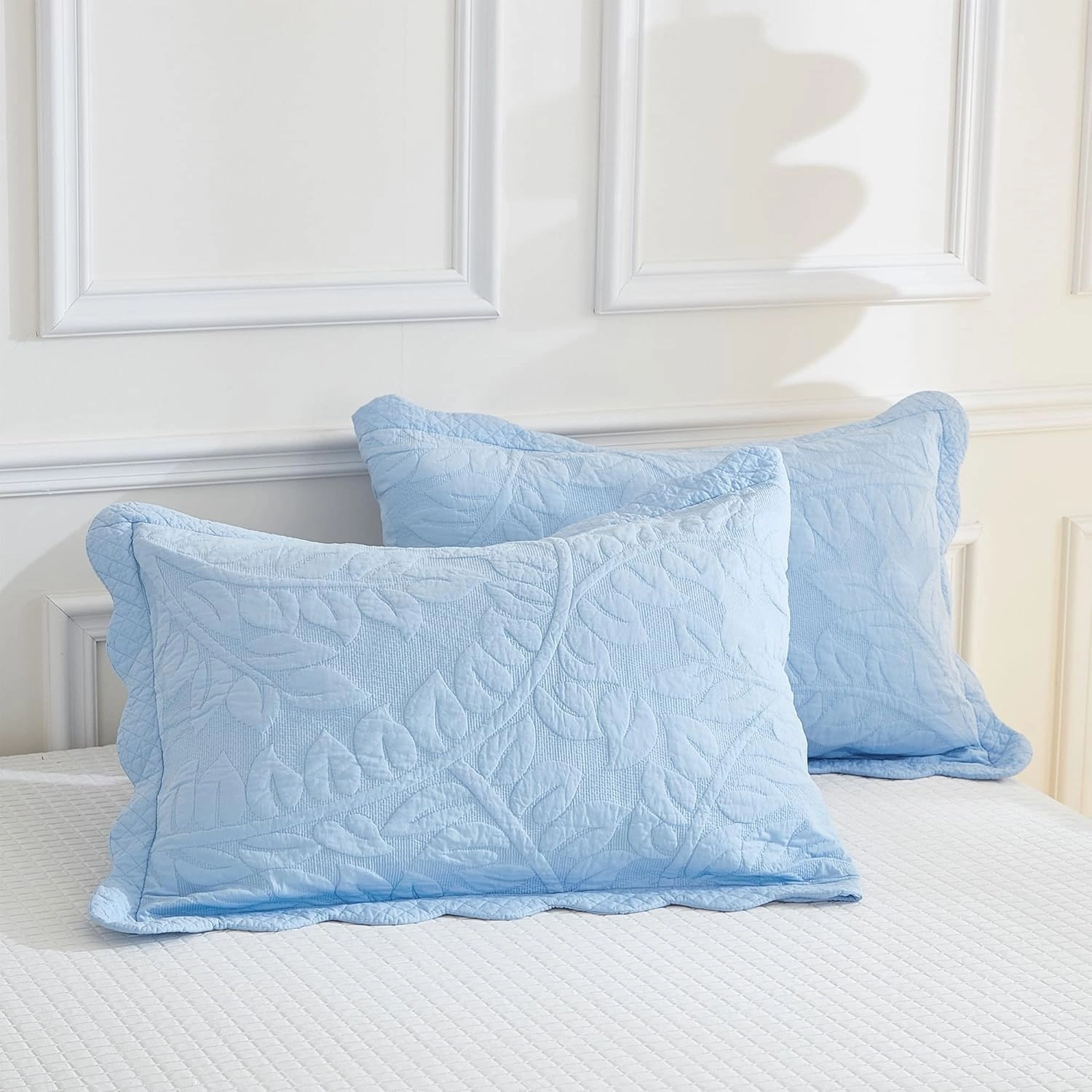 MarCielo 3-Piece 100% Cotton Oversized Bedspread Lightweight Quilt Coverlet Embroidery Farmhouse Bedding Set T0 (Light Blue, Queen (100"x106"))