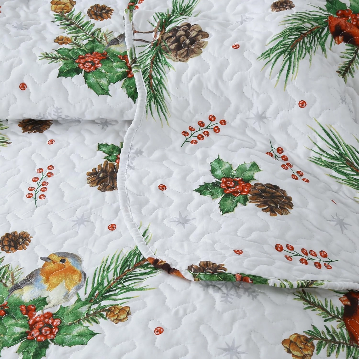 MarCielo 3 Piece Christmas Quilt Set, Rustic Lodge Deer Quilt Bedspread Throw Blanket Lightweight Bedspread Coverlet Comforter Set (Cardinals, King)
