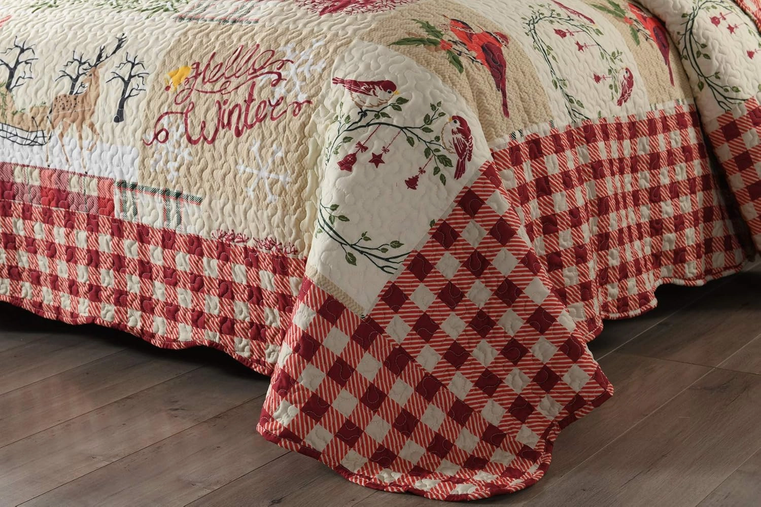 MarCielo 3 Piece Christmas Quilt Set, Rustic Lodge Deer Quilt Bedspread Throw Blanket Lightweight Bedspread Coverlet Comforter Set (Hello Winter, King)