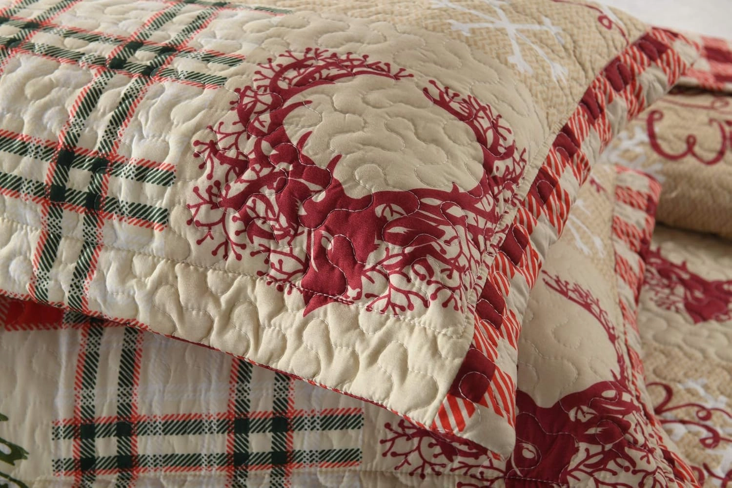 MarCielo 3 Piece Christmas Quilt Set, Rustic Lodge Deer Quilt Bedspread Throw Blanket Lightweight Bedspread Coverlet Comforter Set (Hello Winter, King)