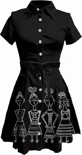 MARSVOVO Vintage Retro Shirt Dress for Women Short Sleeve Button Down Tie Waist Elegant Smocked Knee Length Dress