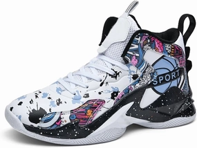 MAUGELY Men's Sneakers Basketball High Top Youth Student Sports Leisure Graffiti Running Shoes