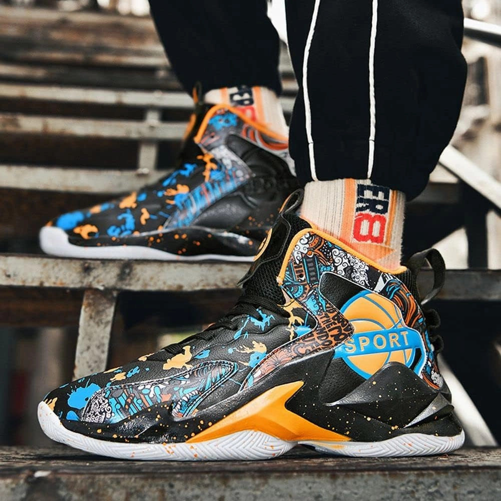 MAUGELY Men's Sneakers Basketball High Top Youth Student Sports Leisure Graffiti Running Shoes
