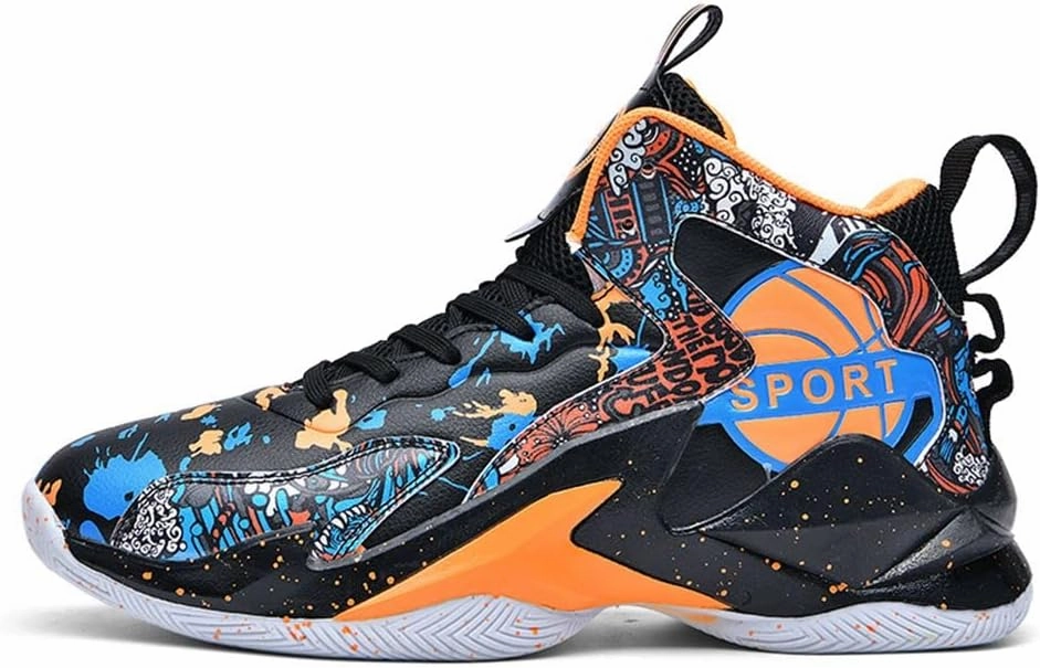 MAUGELY Men's Sneakers Basketball High Top Youth Student Sports Leisure Graffiti Running Shoes