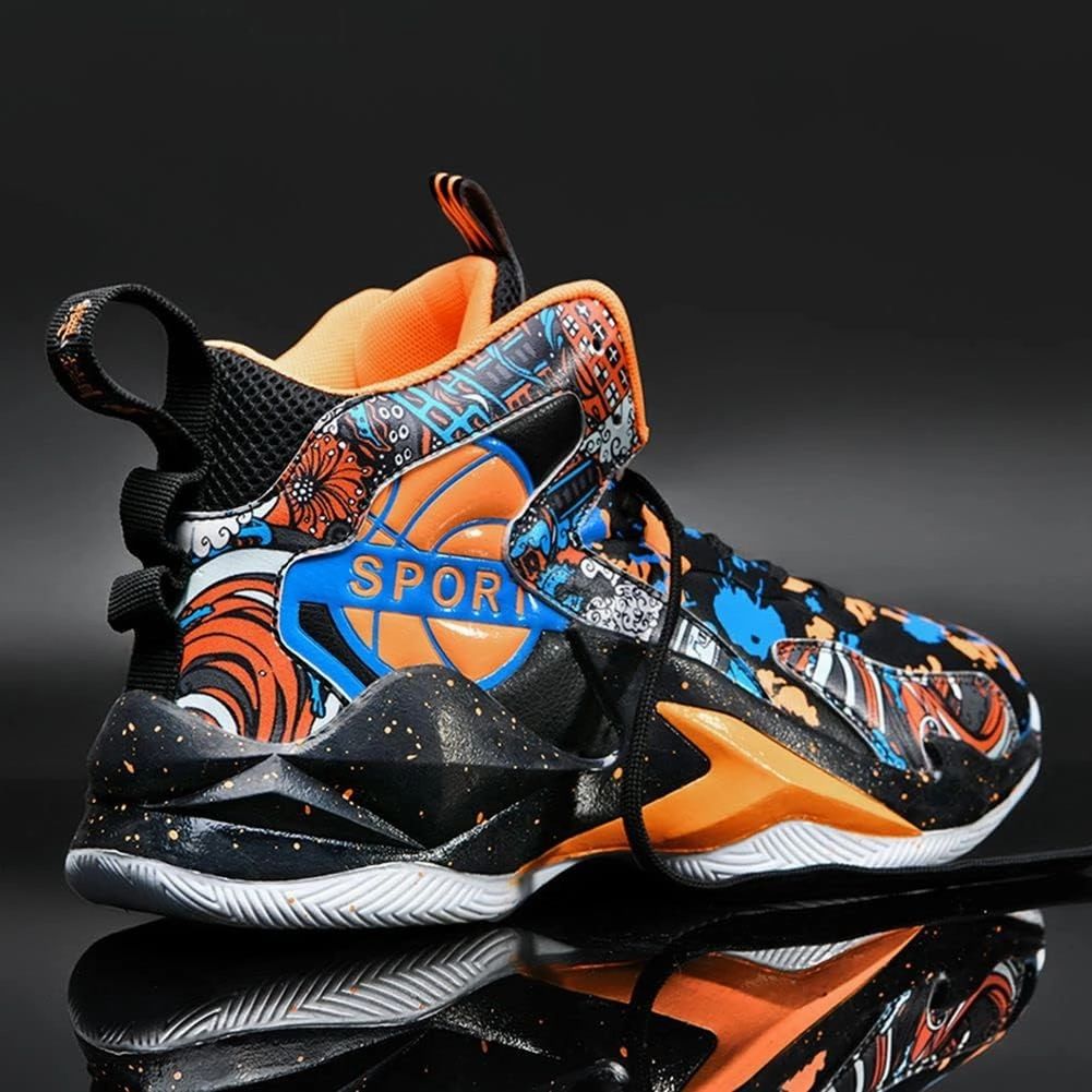 MAUGELY Men's Sneakers Basketball High Top Youth Student Sports Leisure Graffiti Running Shoes