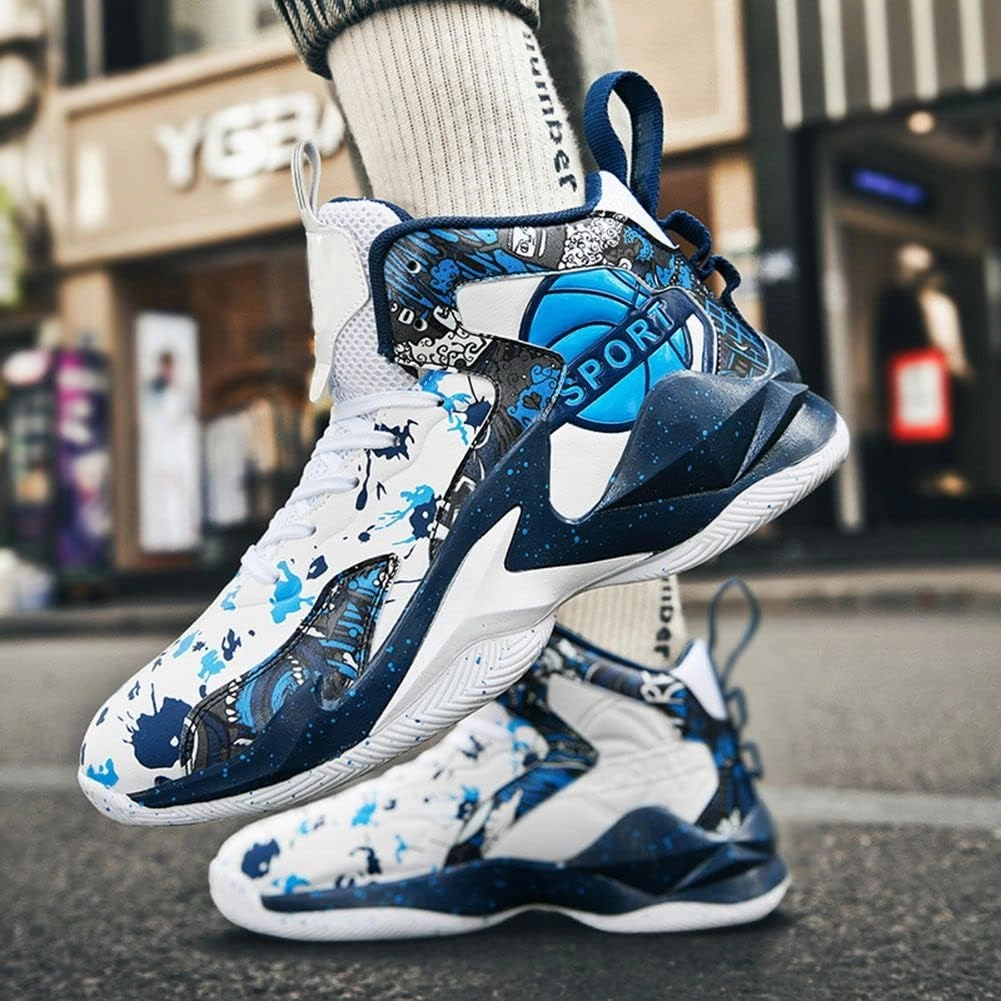MAUGELY Men's Sneakers Basketball High Top Youth Student Sports Leisure Graffiti Running Shoes