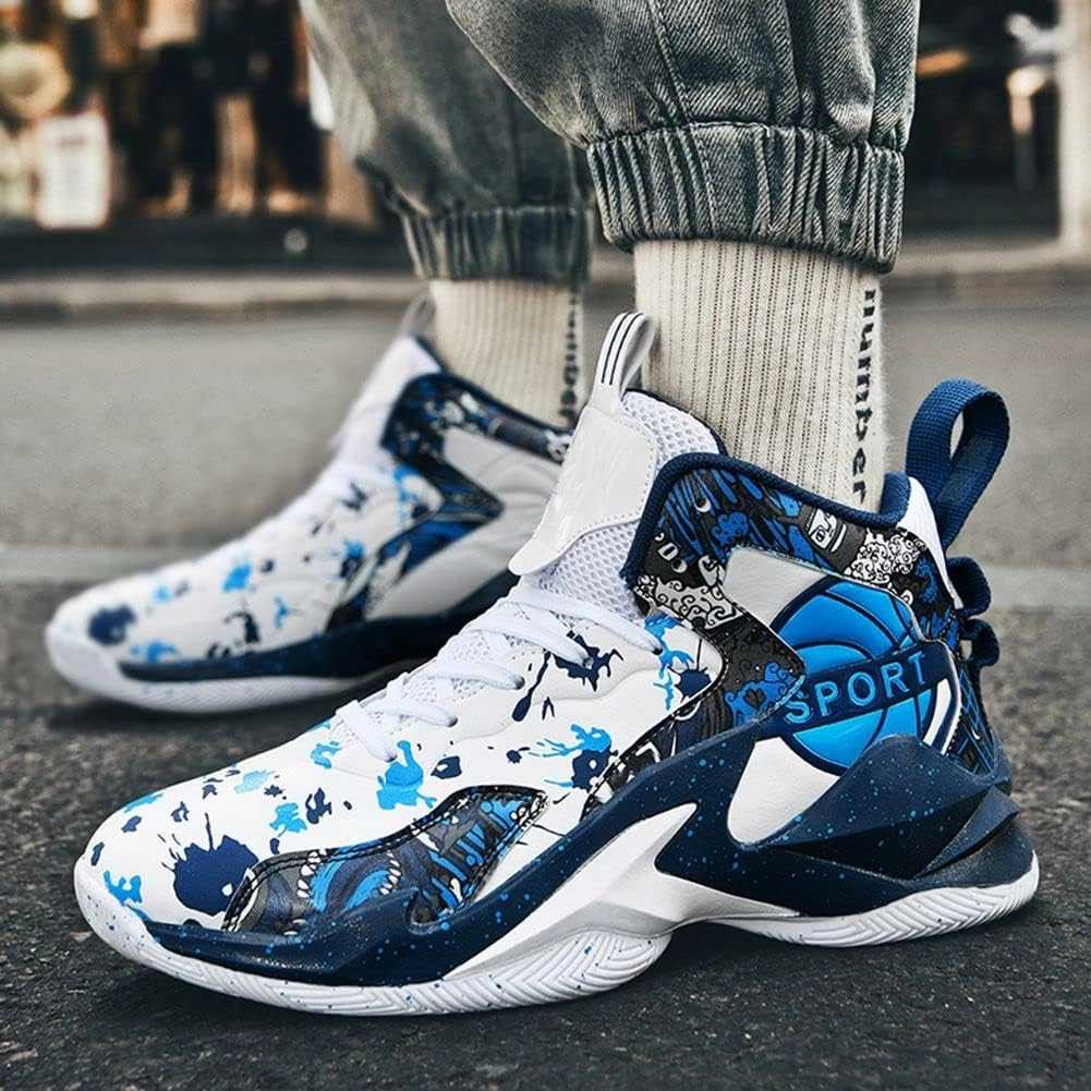 MAUGELY Men's Sneakers Basketball High Top Youth Student Sports Leisure Graffiti Running Shoes