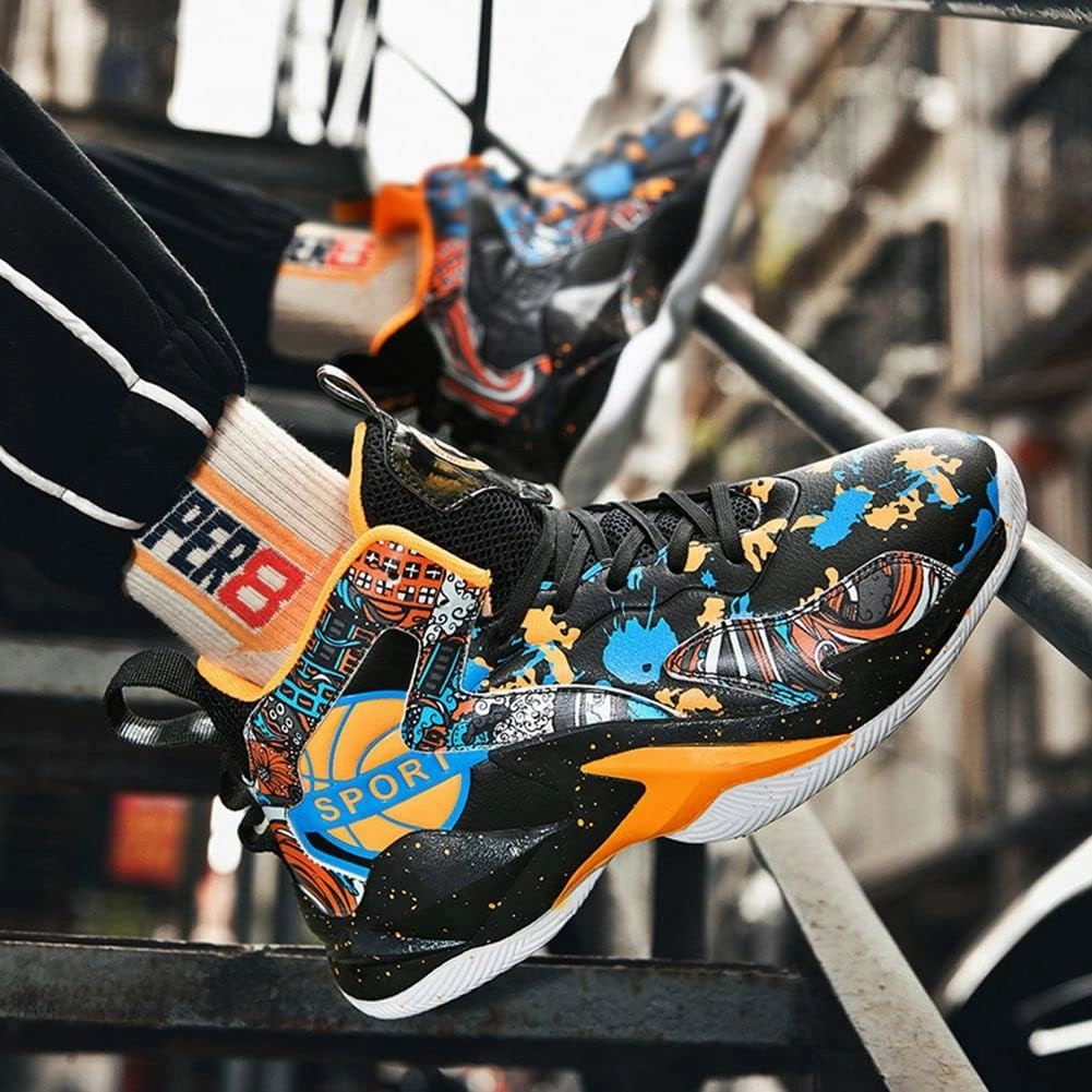 MAUGELY Men's Sneakers Basketball High Top Youth Student Sports Leisure Graffiti Running Shoes