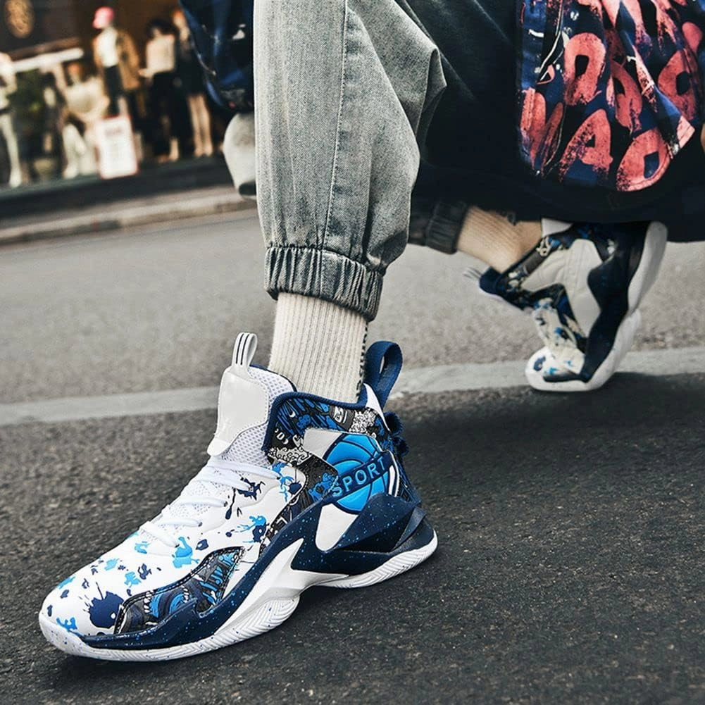 MAUGELY Men's Sneakers Basketball High Top Youth Student Sports Leisure Graffiti Running Shoes