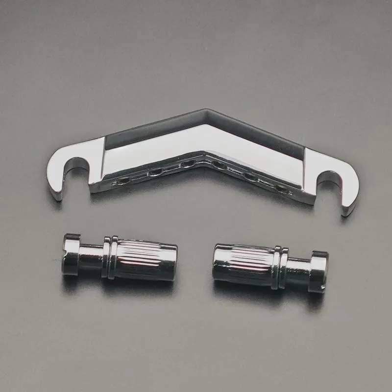 MAXCHEER Guitar Stop Bar Tailpiece Fixed Hardtail Bridge V Shape with Anchors and Studs Replacement Part for Les Paul LP SG Style 6 String Electric Guitar(Chrome, V Shape)