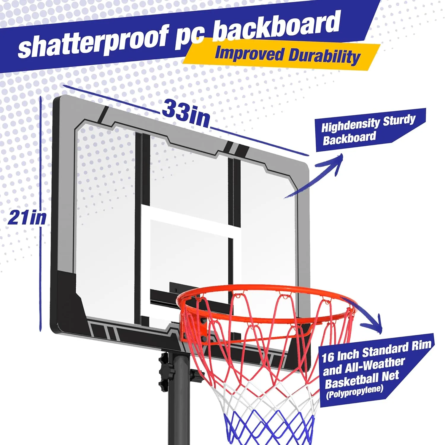 Mayfire Kids Basketball Hoop Adjustable 4.0-8.5ft, Portable Outdoor Goal System with 33 Inch Shatterproof Backboard, Perfect for Kids, Teens, Youth in Driveway, Backyard, Indoor Use