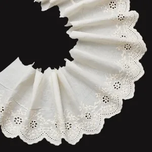 MAYJOYDIY 5 Yards Extra Wide Embroidered Lace 6inchs Wide Cotton Lace Sewing Trims Flower Eyelet Lace Ribbon Embroidery Ruffle Lace Trim for Dresses Clothes Bag Accessory Home DIY Decor