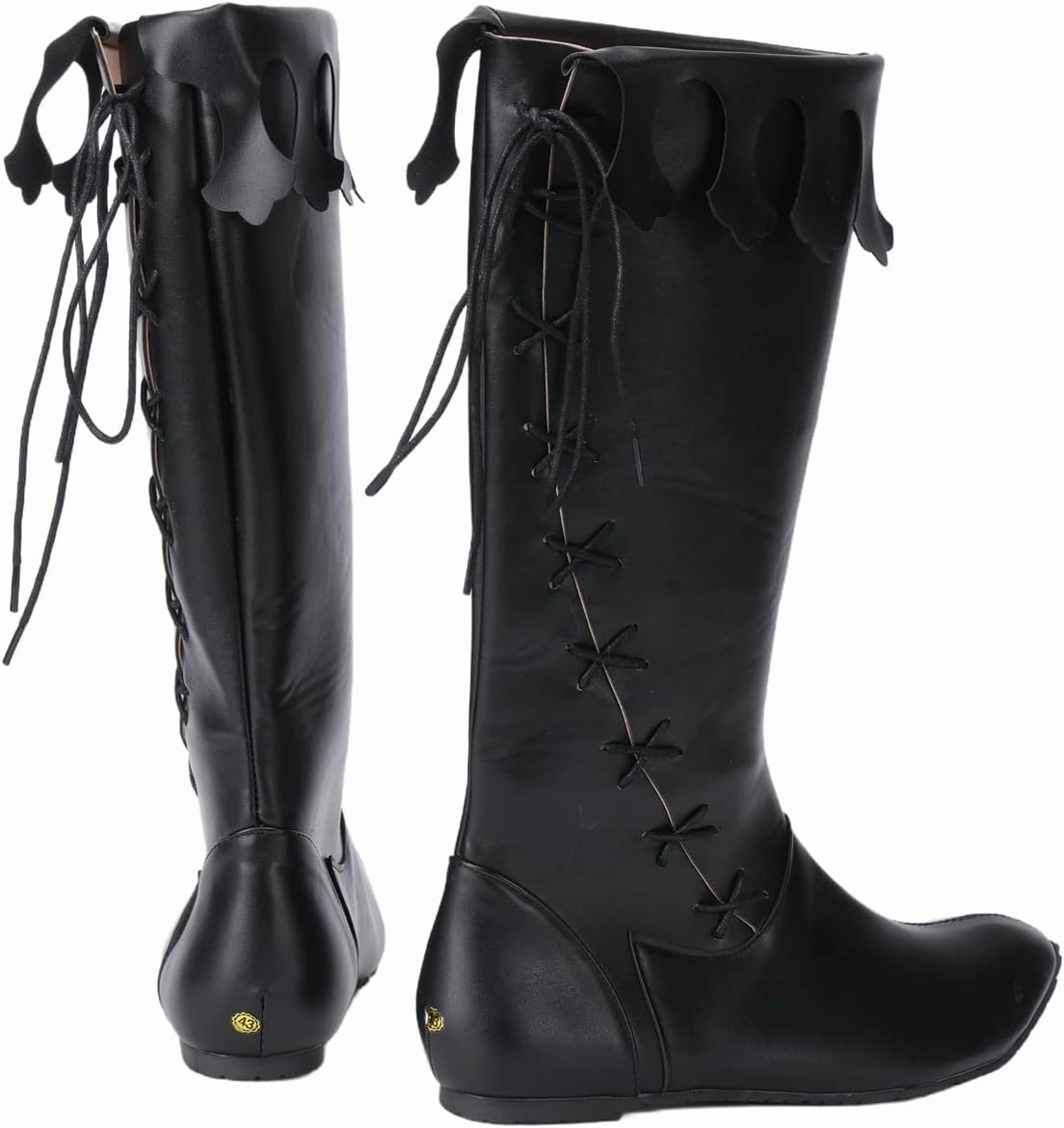 Medieval Renaissance Black Viking Mid Calf Gothic Western Knight Boots for Men and Women
