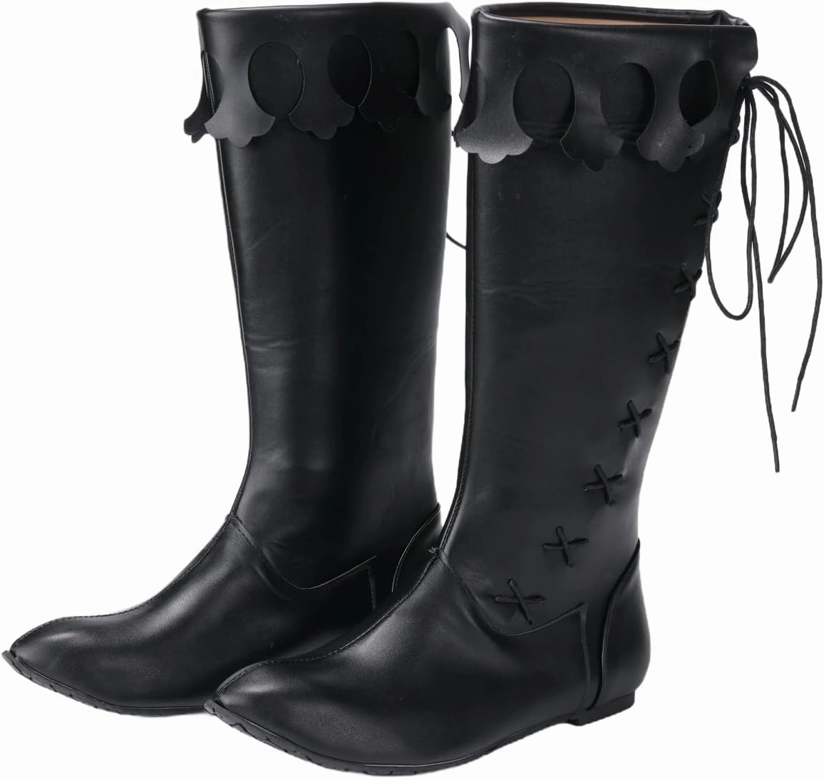 Medieval Renaissance Black Viking Mid Calf Gothic Western Knight Boots for Men and Women