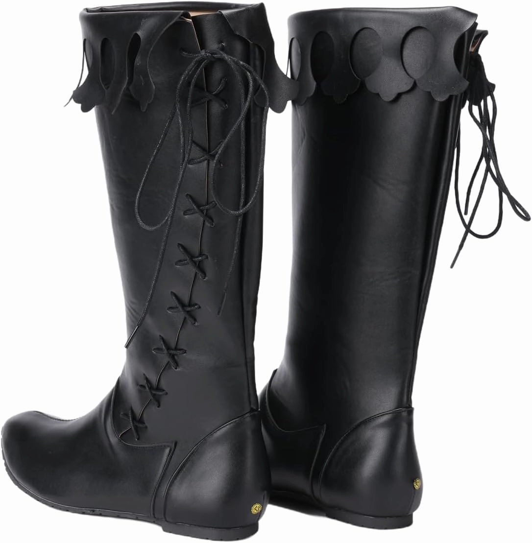 Medieval Renaissance Black Viking Mid Calf Gothic Western Knight Boots for Men and Women
