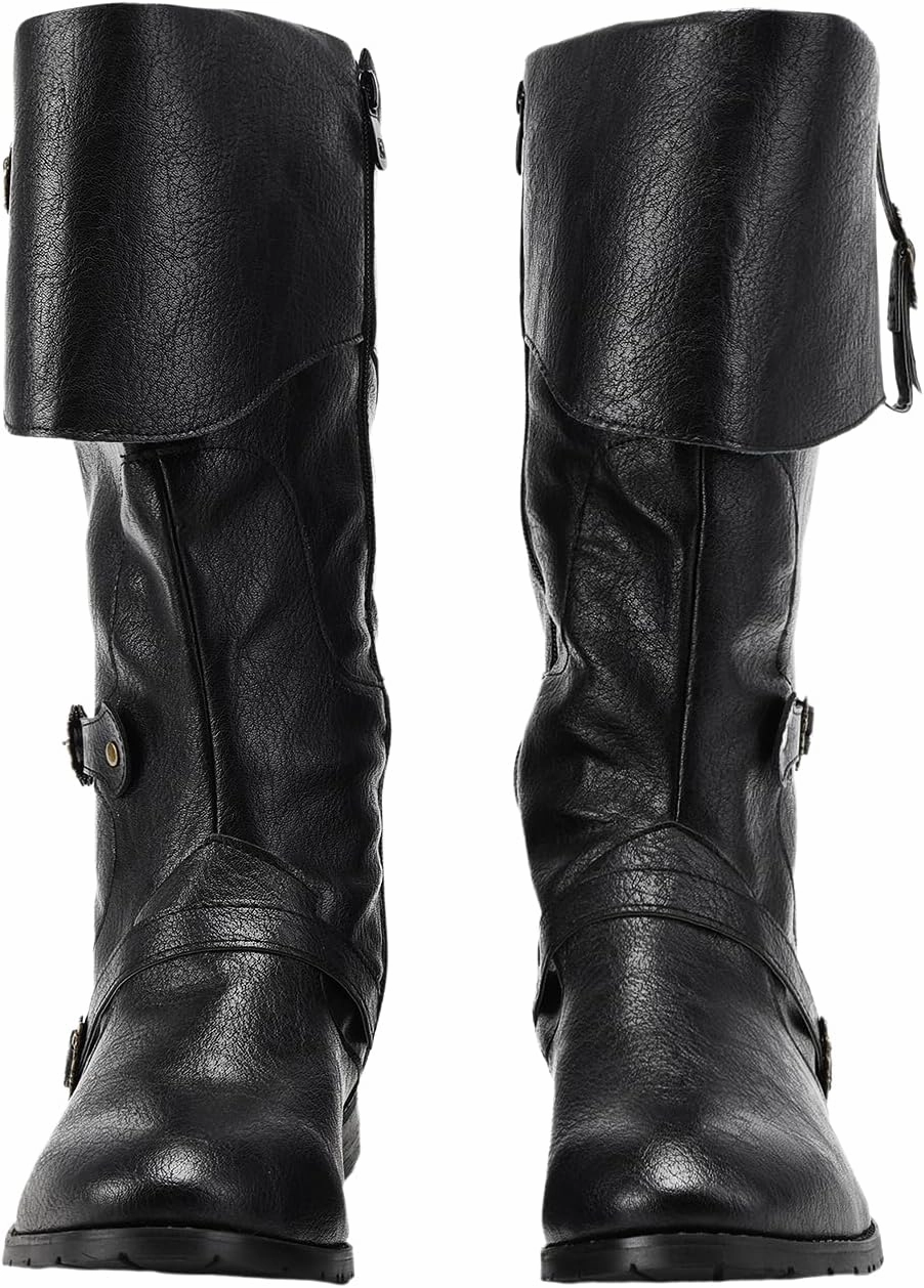 Medieval Retro Boots Men Black Viking Pirate Warrior Boots Renaissance Gothic Halloween Shoes