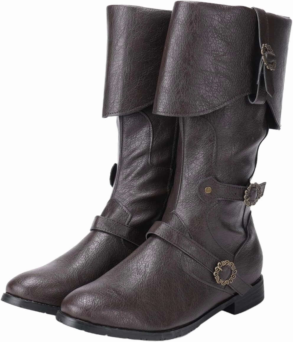 Medieval Retro Boots Men Black Viking Pirate Warrior Boots Renaissance Gothic Halloween Shoes