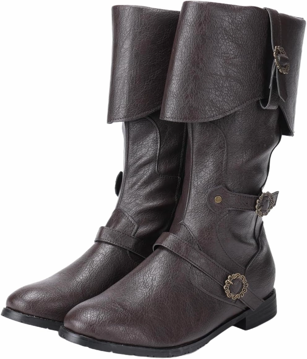 Medieval Retro Boots Men Black Viking Pirate Warrior Boots Renaissance Gothic Halloween Shoes