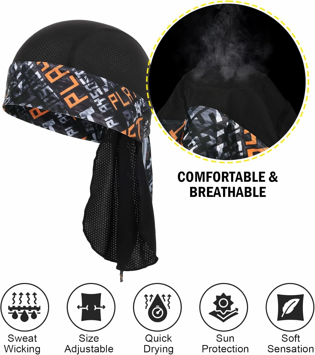 MELASA Cooling Do Rags Skull Cap Helmet Liner, Sweat Head Wraps Bandanas for Men Running Cycling Motorcycle