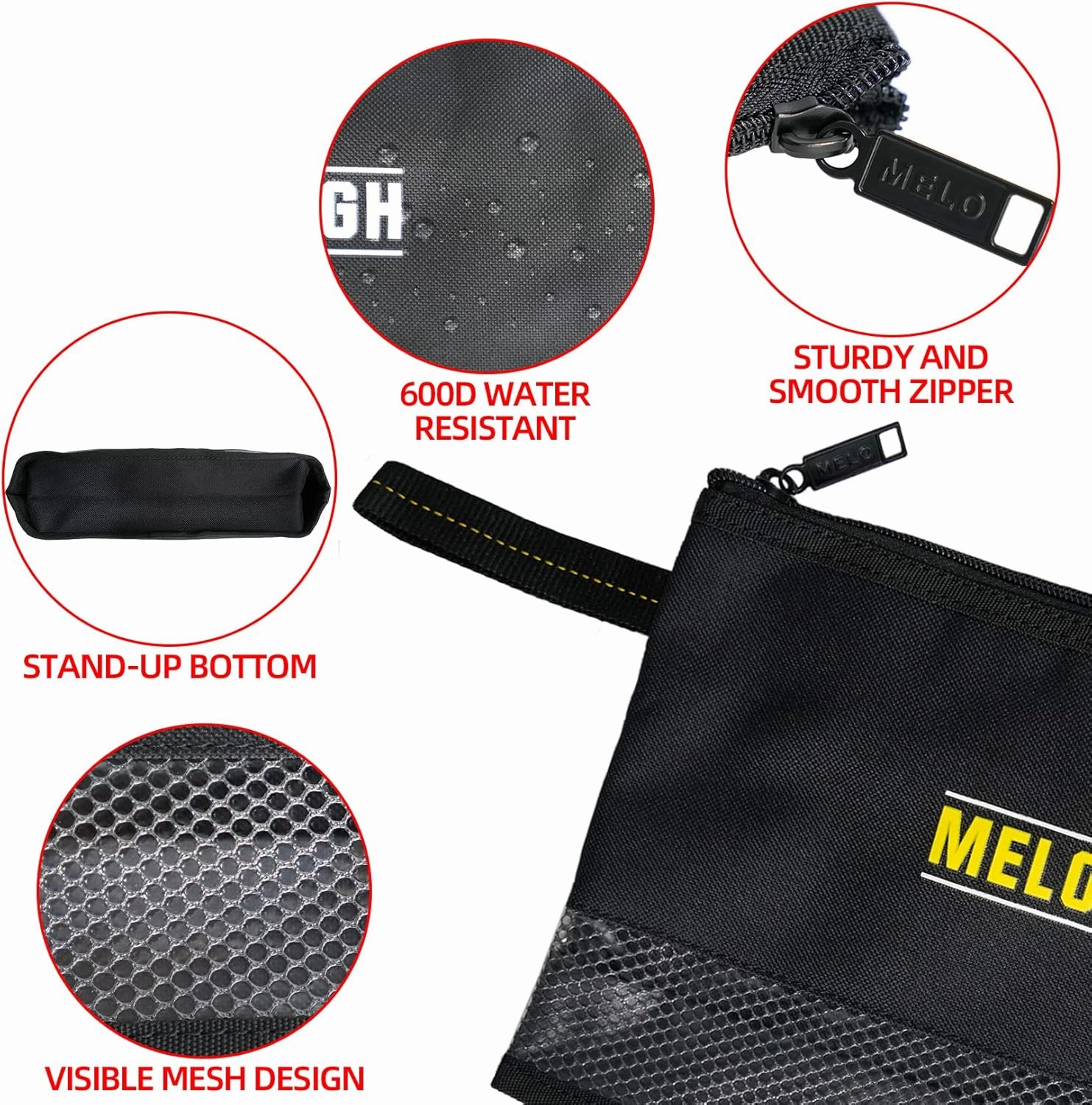 MELOTOUGH Zipper Tool Pouch Small Tool Bag with Zippered,Utility Water Resistant Multipurpose Organizer Zipper Bags for Electrician,Craftsman,HVAC(12Inch,4pack)