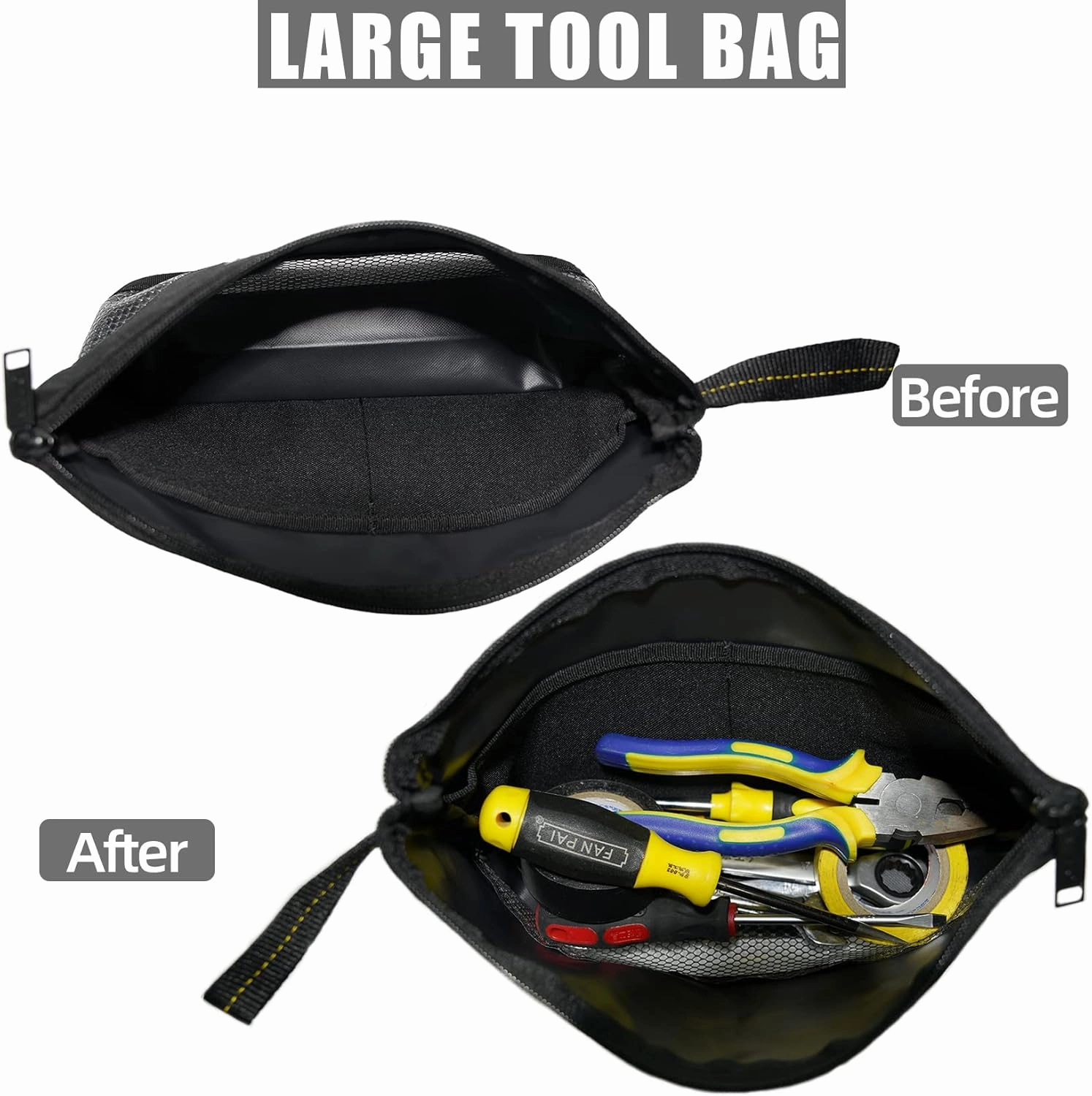 MELOTOUGH Zipper Tool Pouch Small Tool Bag with Zippered,Utility Water Resistant Multipurpose Organizer Zipper Bags for Electrician,Craftsman,HVAC(12Inch,4pack)