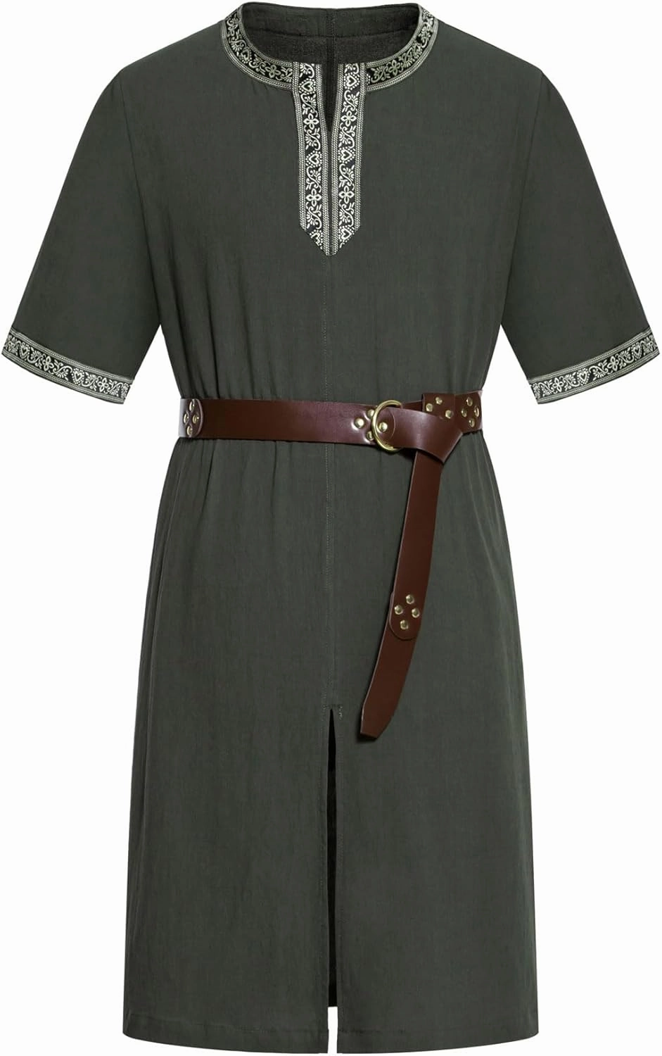 Men's Retro Style Cotton Short Sleeves Tunic Shirts for Viking Medieval Renaissance Costume Without Belt