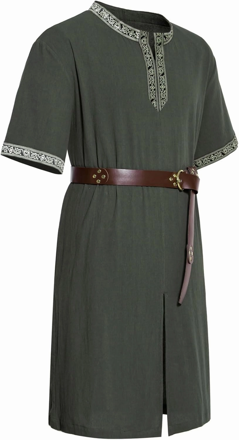 Men's Retro Style Cotton Short Sleeves Tunic Shirts for Viking Medieval Renaissance Costume Without Belt