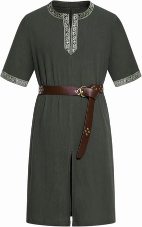 Men's Retro Style Cotton Short Sleeves Tunic Shirts for Viking Medieval Renaissance Costume Without Belt
