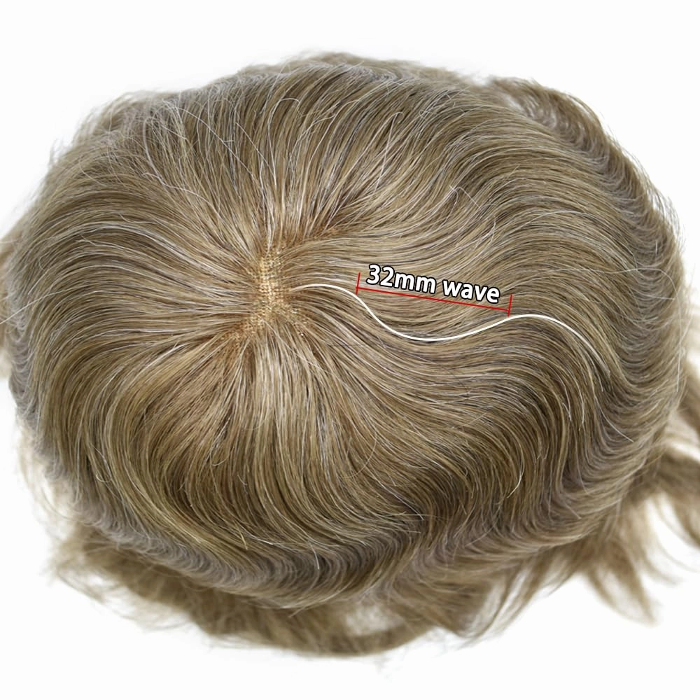 Men Toupee Human Hair French Lace Hair System For Men Hair Pieces Hair Replacement For Men Toupee For Men Hair System Natural Hairline 6x8 100% light to Medium density#1720 17# DARK ASH BLONDE 20%GREY