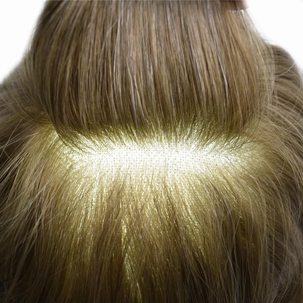 Men Toupee Human Hair French Lace Hair System For Men Hair Pieces Hair Replacement For Men Toupee For Men Hair System Natural Hairline 6x8 100% light to Medium density#1720 17# DARK ASH BLONDE 20%GREY
