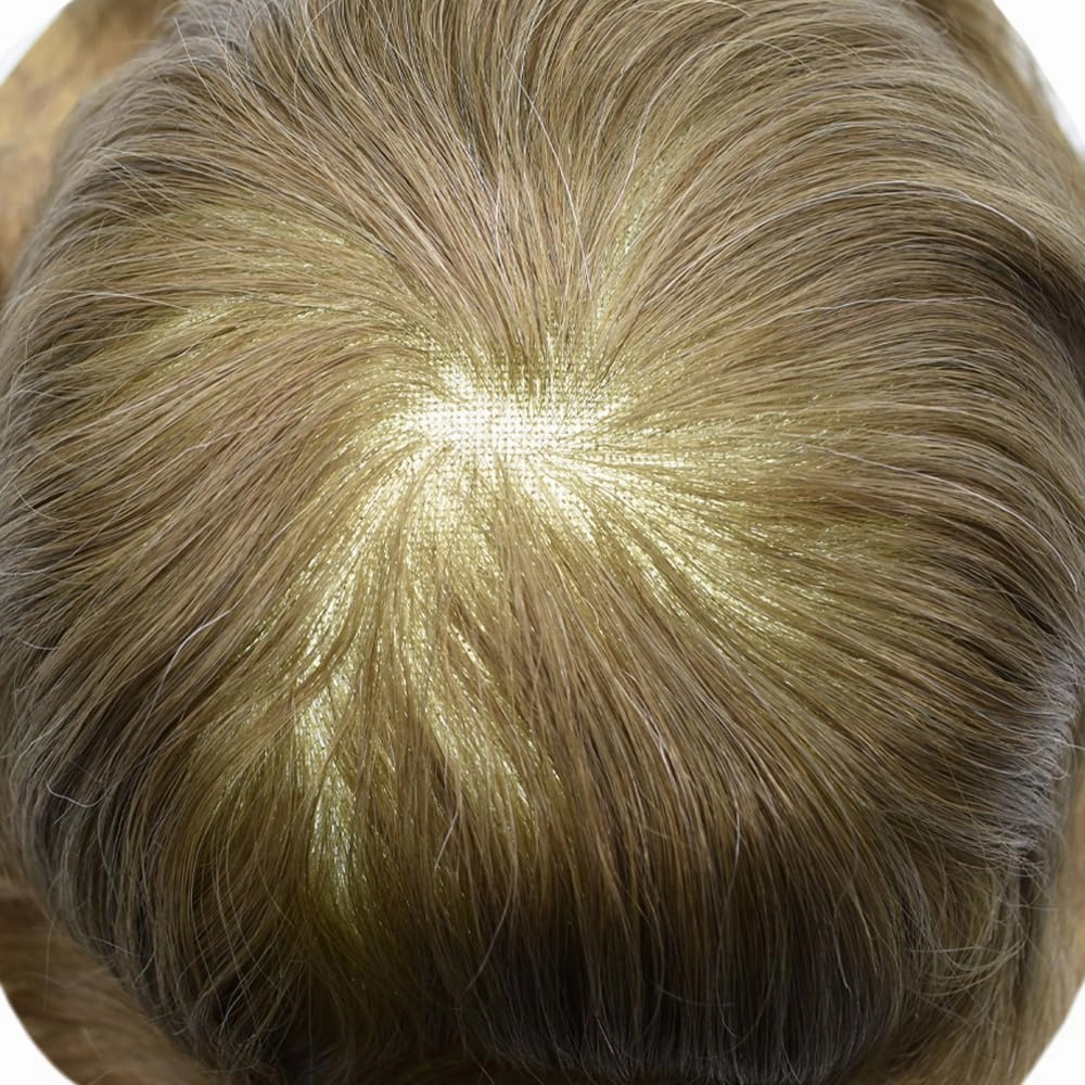 Men Toupee Human Hair French Lace Hair System For Men Hair Pieces Hair Replacement For Men Toupee For Men Hair System Natural Hairline 6x8 100% light to Medium density#1720 17# DARK ASH BLONDE 20%GREY