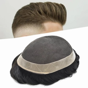 Men Toupee Human Hair French Lace Hair System For Men Hair Pieces Hair Replacement For Men Toupee For Men Hair System Natural Hairline 6x8 100% light to Medium density#1720 17# DARK ASH BLONDE 20%GREY