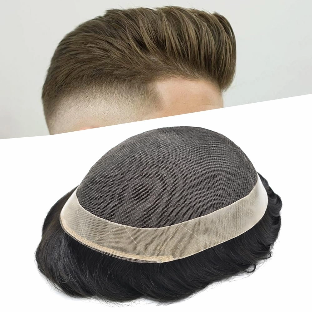 Men Toupee Human Hair French Lace Hair System For Men Hair Pieces Hair Replacement For Men Toupee For Men Hair System Natural Hairline 6x8 100% light to Medium density#1720 17# DARK ASH BLONDE 20%GREY