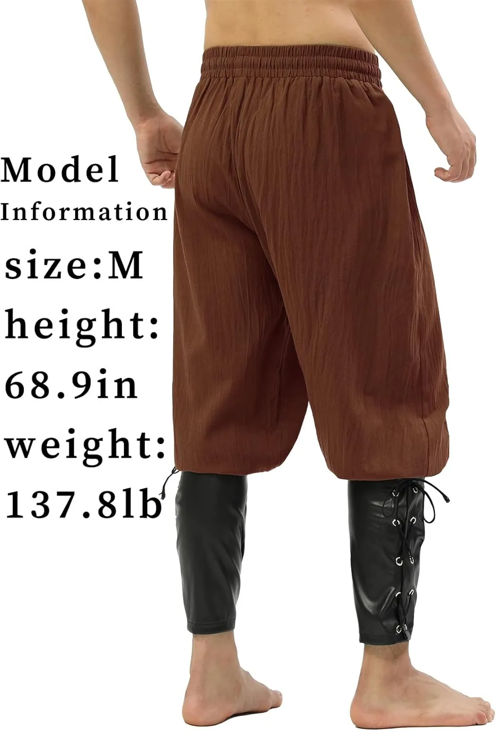 Mens Pirate Pants Medieval Viking Costume, Renaissance Lace-up Ankle Banded Trousers Cotton Linen Cosplay Outfits