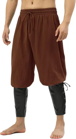Mens Pirate Pants Medieval Viking Costume, Renaissance Lace-up Ankle Banded Trousers Cotton Linen Cosplay Outfits