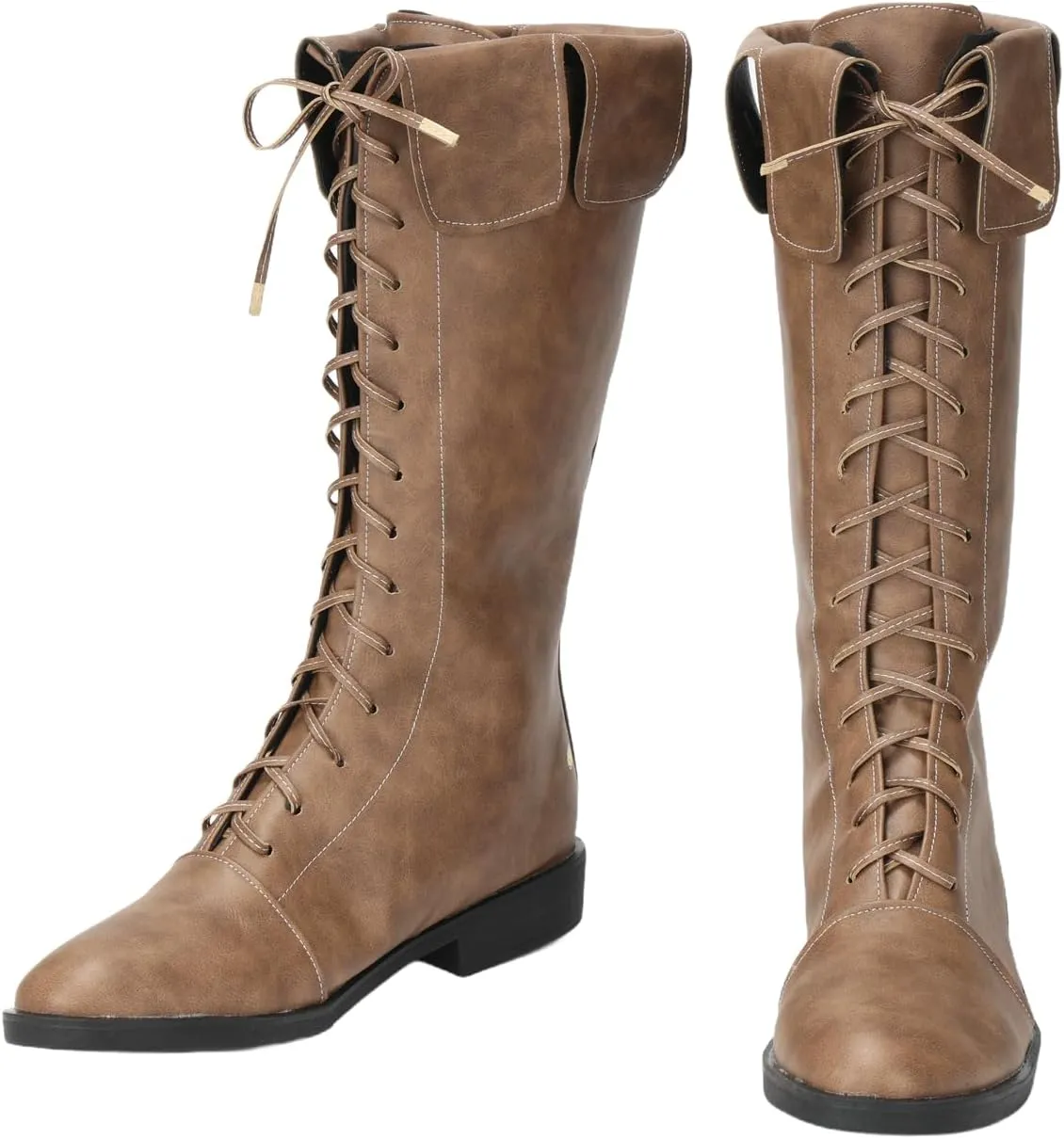 Mens Renaissance Boots Medieval PU Leather Pirate Boots Western Cowboy Chic Knight Shoes