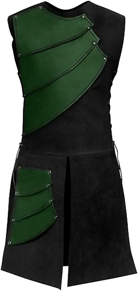 Men's Side laces up Knight Viking Pirate Armor Long Waistcoats Vests Long Bracer Costume Set