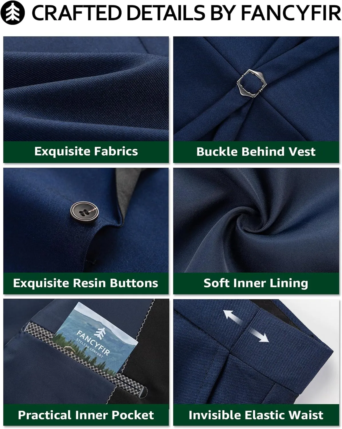 Men's Slim Fit 3-Piece Tuxedo Set, One Button Shawl Collar Jacket Vest Pants for Party, Business and Wedding